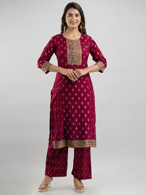 women maroon kurta pant set - 21393487 - Zoom Image - 0