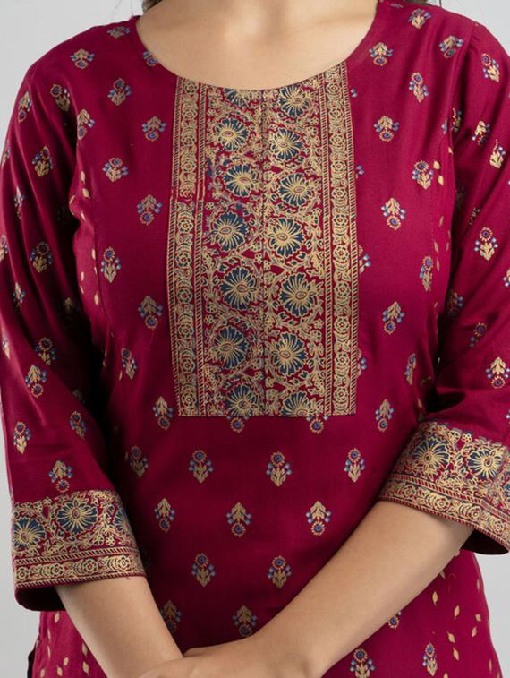 women maroon kurta pant set - 21393487 - Standard Image - 3