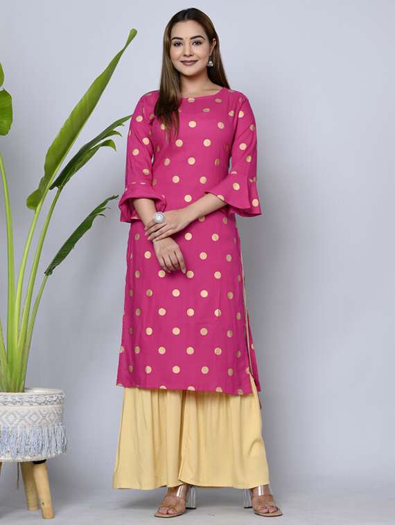women three quarter sleeve kurta sharara set