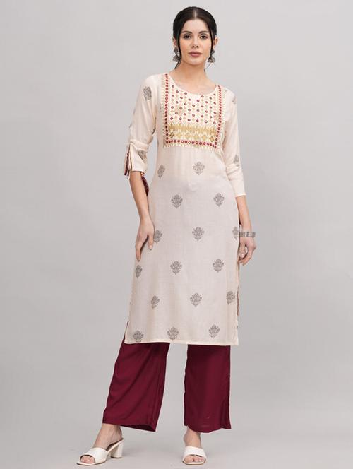 beige printed kurta palazzo set - 21393498 - Standard Image - 0