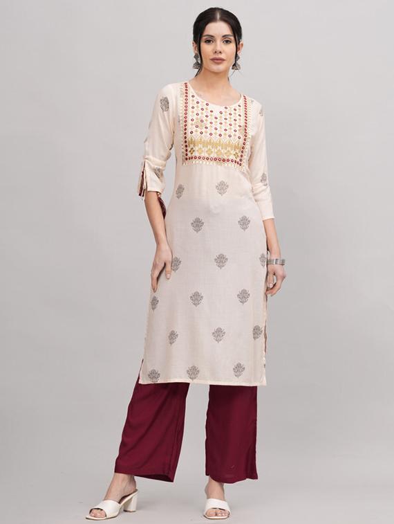 beige printed kurta palazzo set - 21393498 - Zoom Image - 0