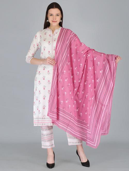 white floral printed kurta pant set - 21393505 - Standard Image - 0