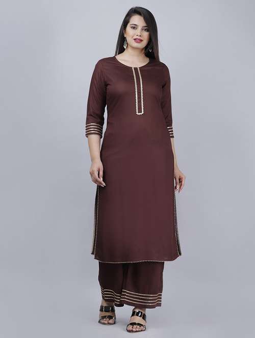 women three quarter sleeve straight kurta - 21393511 -  Standard Image - 0
