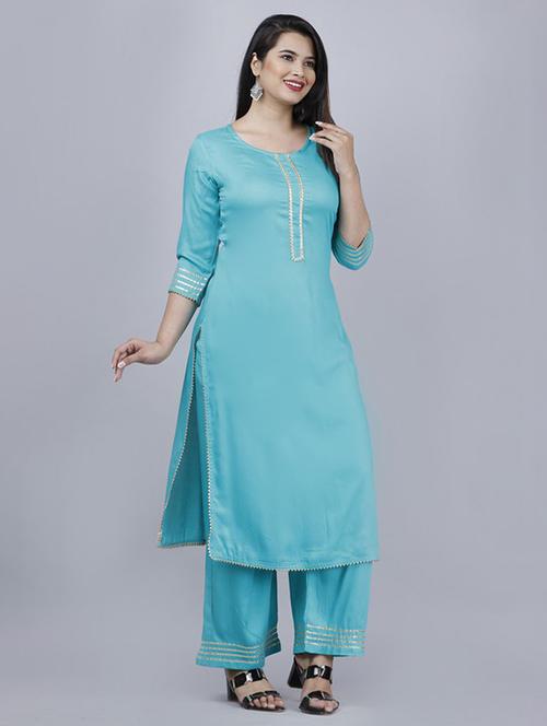 women three quarter sleeve kurta palazzo set - 21393513 - Standard Image - 0
