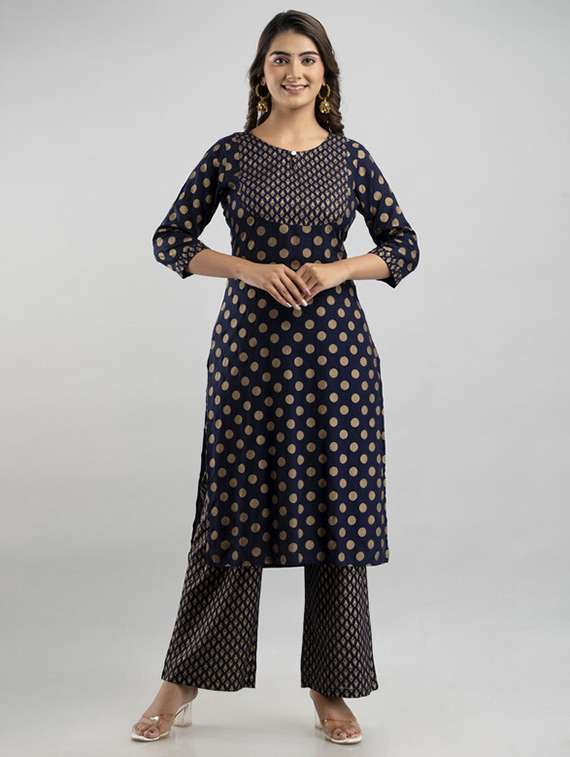 women three quarter sleeve kurta palazzo set 