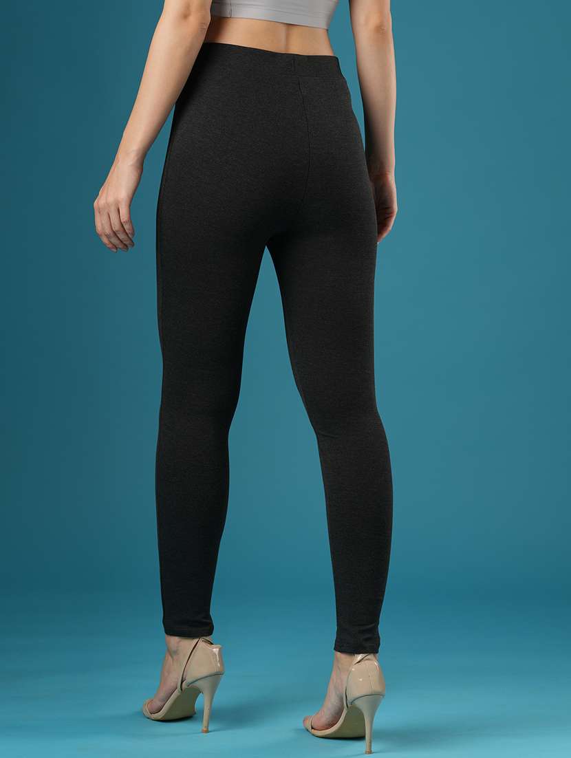 globus women grey melange mid rise stretchable skinny fit workwear treggings - 21393563 -  Standard Image - 3