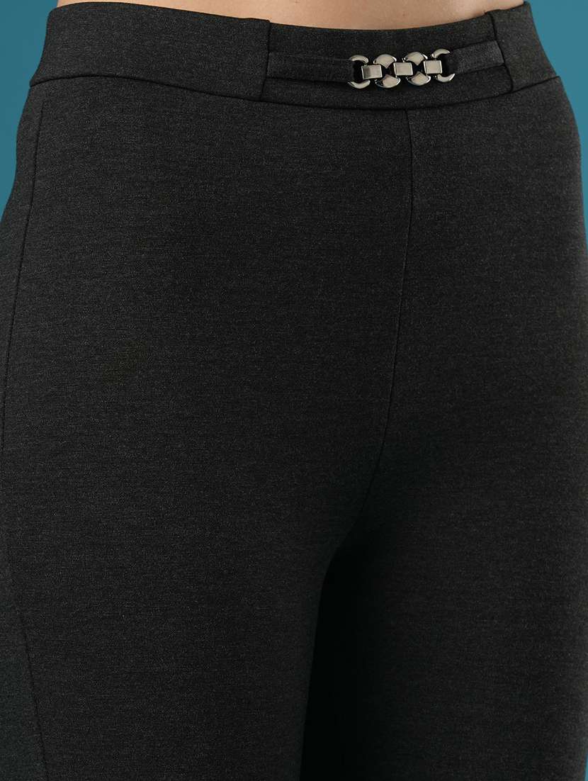 globus women grey melange mid rise stretchable skinny fit workwear treggings - 21393563 -  Standard Image - 5