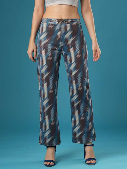 globus women blue canvas hazzy printed mid rise stretchable straight fit treggings - 21393573 -  Standard Image - 0