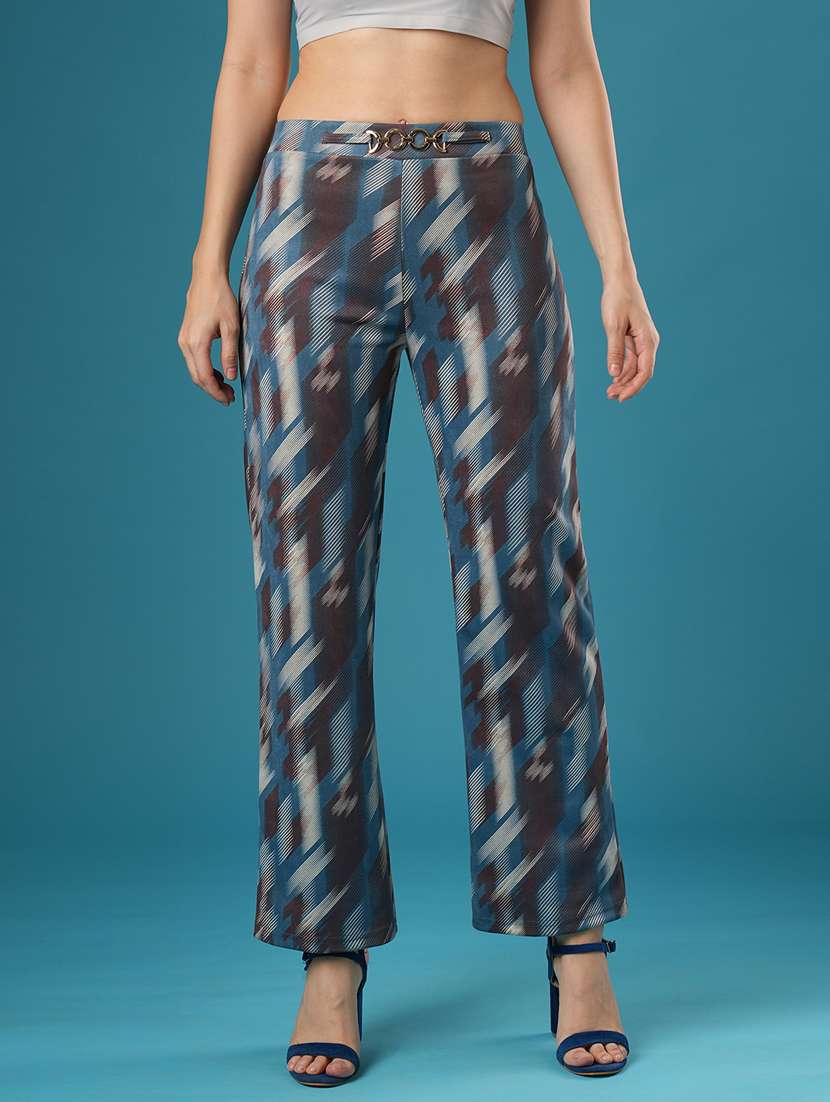 globus women blue canvas hazzy printed mid rise stretchable straight fit treggings - 21393573 -  Zoom Image - 0