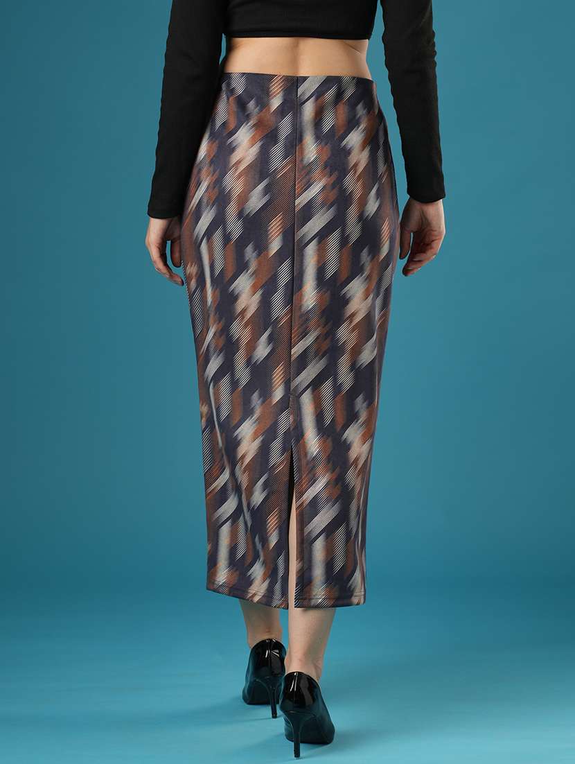 globus women dark grey mid-rise canvas hazzy print back slit a-line midi skirt - 21393576 -  Standard Image - 3