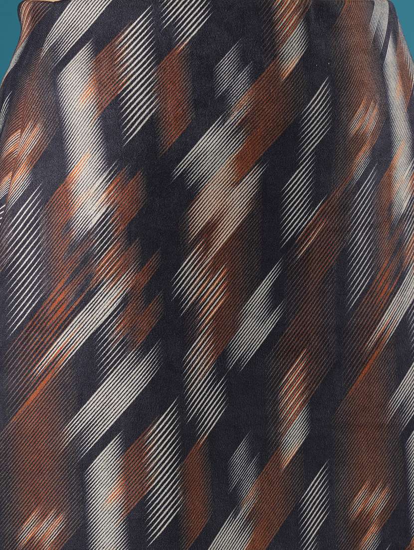 globus women dark grey mid-rise canvas hazzy print back slit a-line midi skirt - 21393576 -  Standard Image - 5