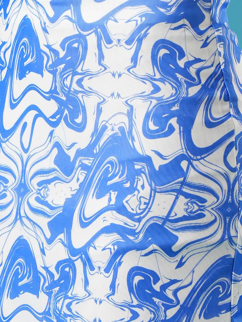 globus women blue abstract printed side ruched top & flounce hem mini pencil skirt co-ord set - 21393579 -  Standard Image - 5