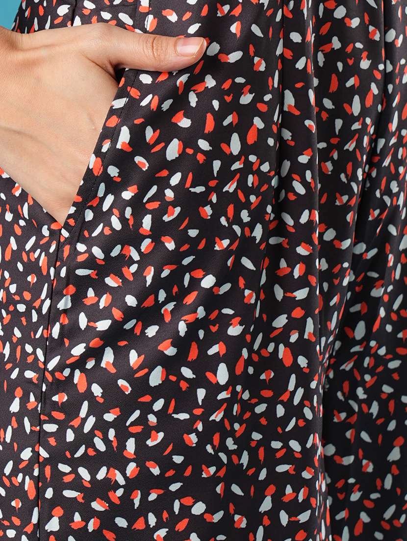 globus women black abstract printed tie-up halter neck wide leg workwear jumpsuit - 21393592 -  Standard Image - 5