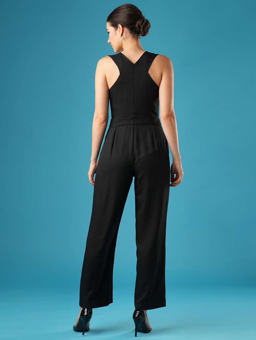 globus women black v-neck stylised back wide leg workwear jumpsuit - 21393593 -  Standard Image - 3