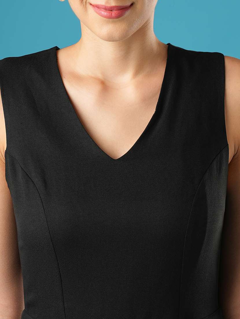 globus women black v-neck stylised back wide leg workwear jumpsuit - 21393593 -  Standard Image - 5