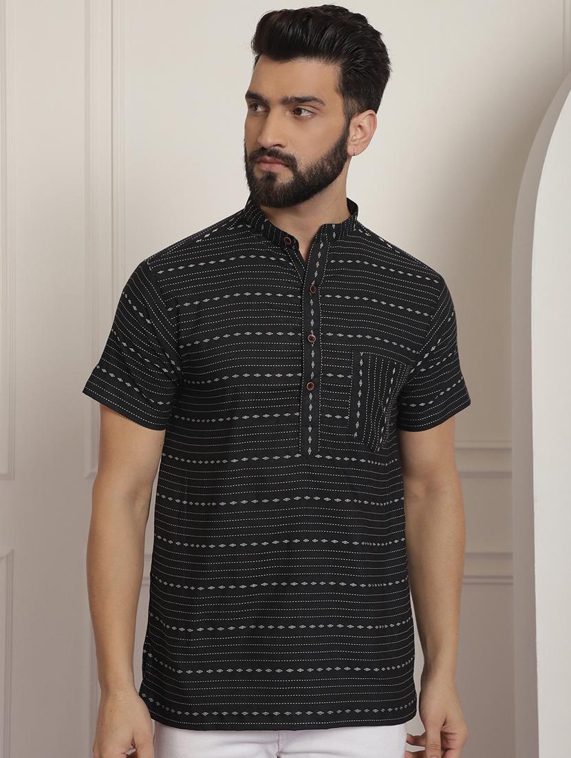 men mandarin neck printed short kurta - 21393730 - Zoom Image - 0