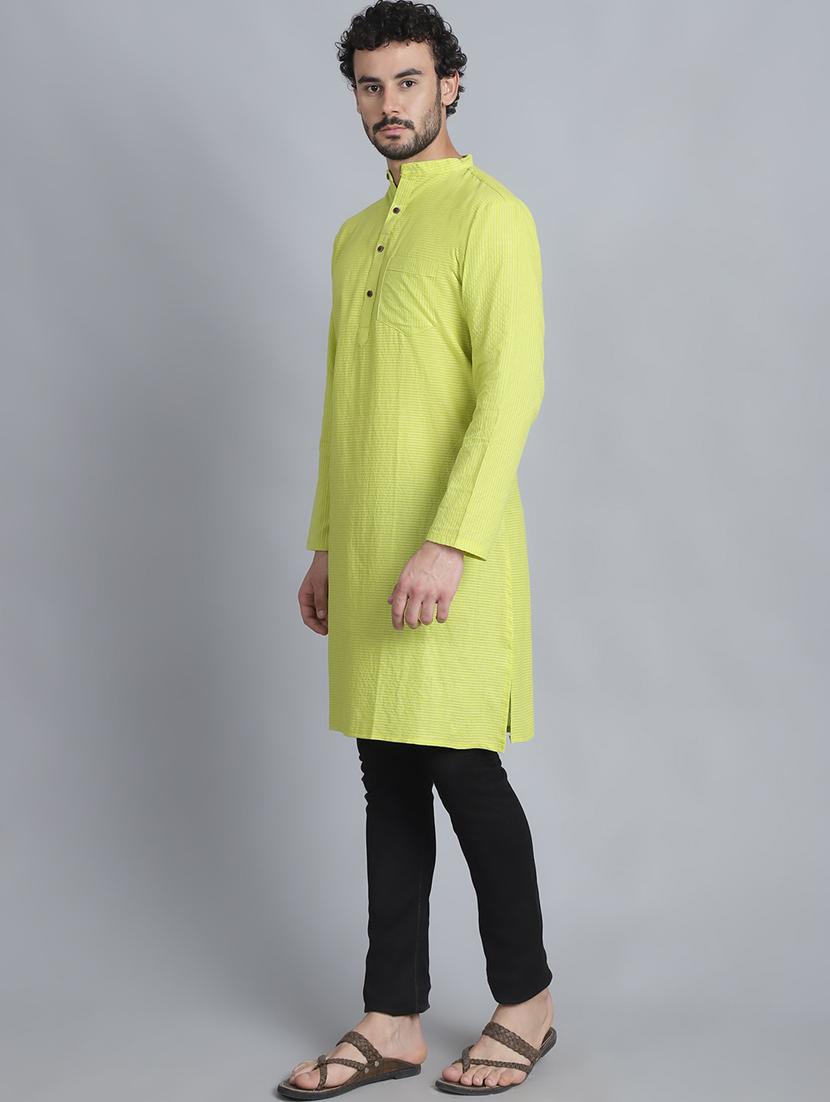 men mandarin neck striped long kurta - 21393731 - Standard Image - 3