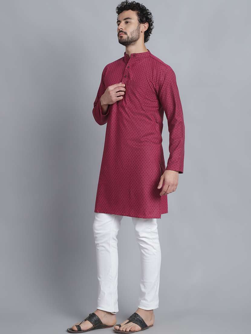men self design mandarin neck long kurta - 21393741 -  Standard Image - 3