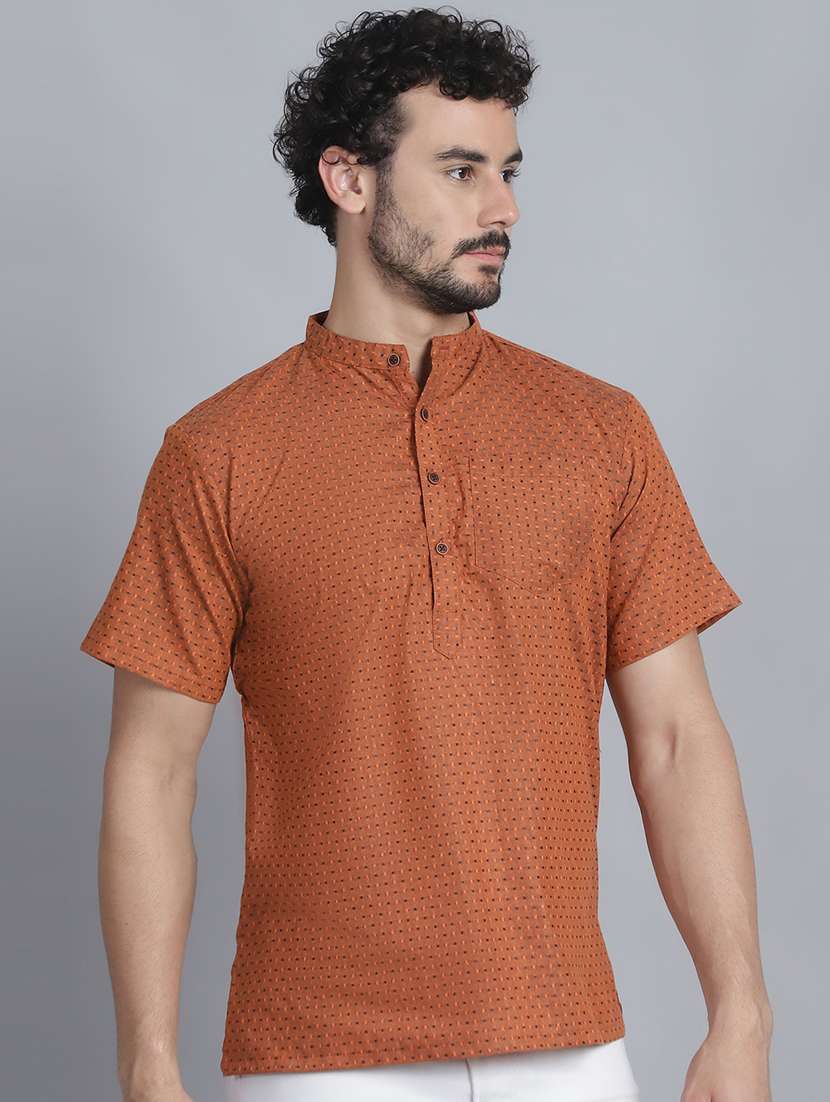 men mandarin neck printed short kurta