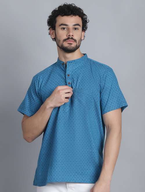 men mandarin neck printed short kurta - 21393746 -  Standard Image - 0