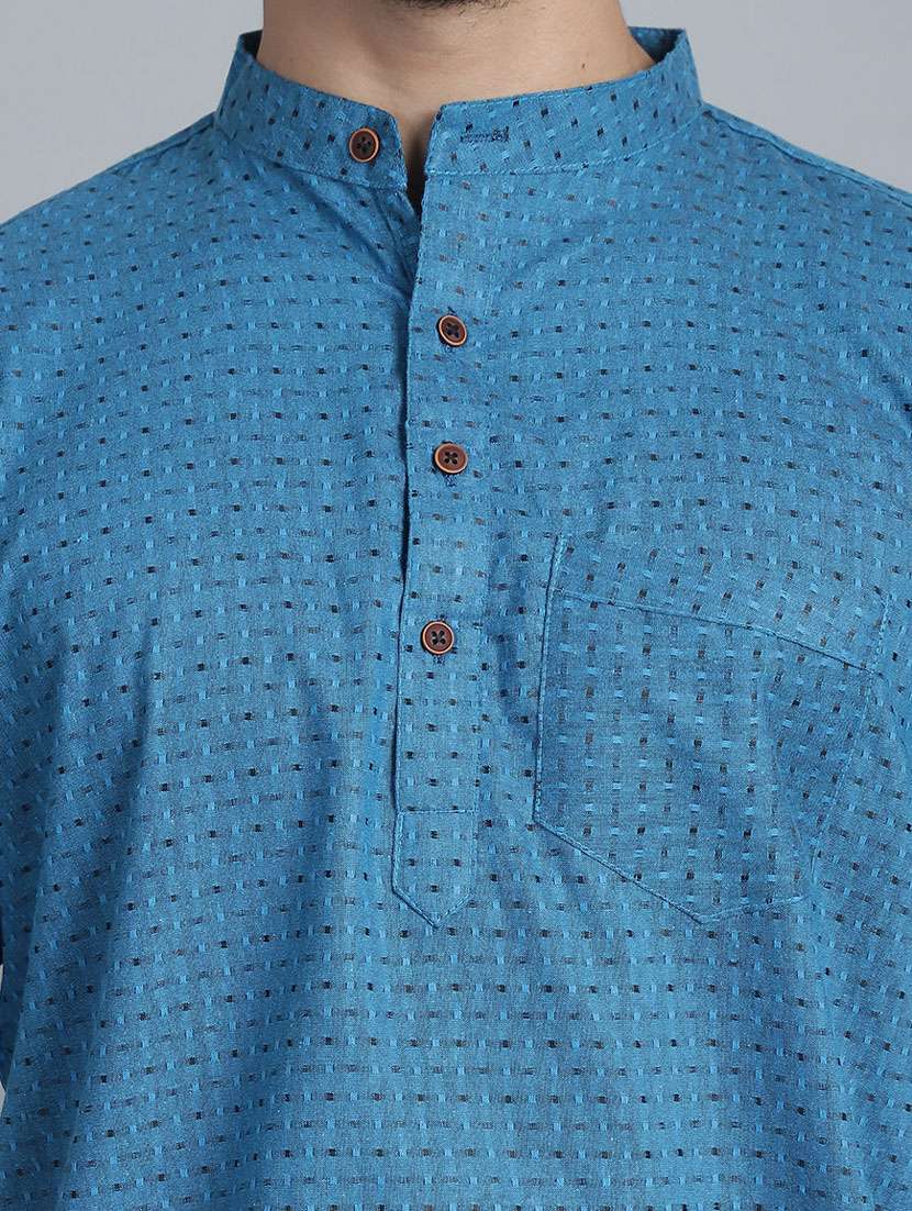 men mandarin neck printed short kurta - 21393746 - Standard Image - 5