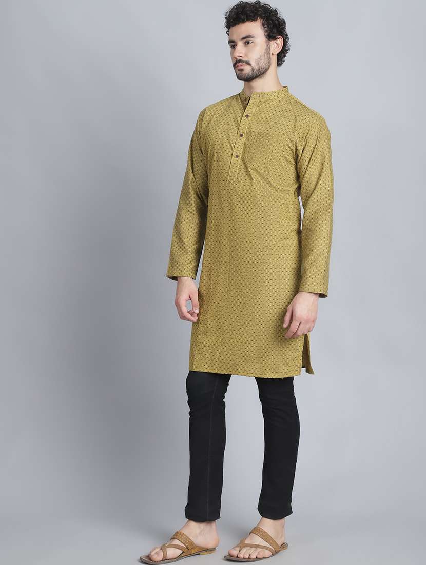 men mandarin neck printed long kurta - 21393747 - Standard Image - 3