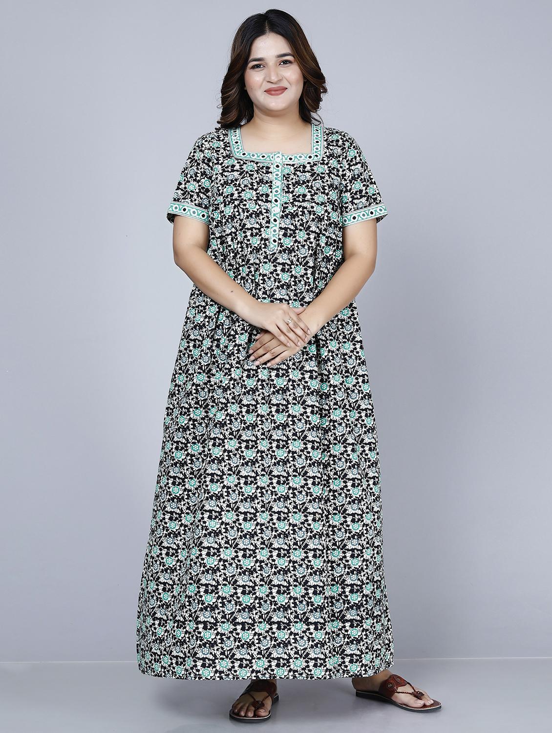 women black printed cotton nighty