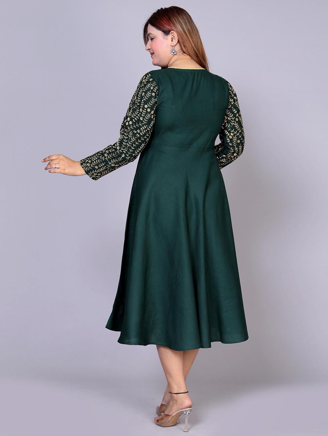 women bottle green a-line ethnic dress - 21393781 - Standard Image - 3