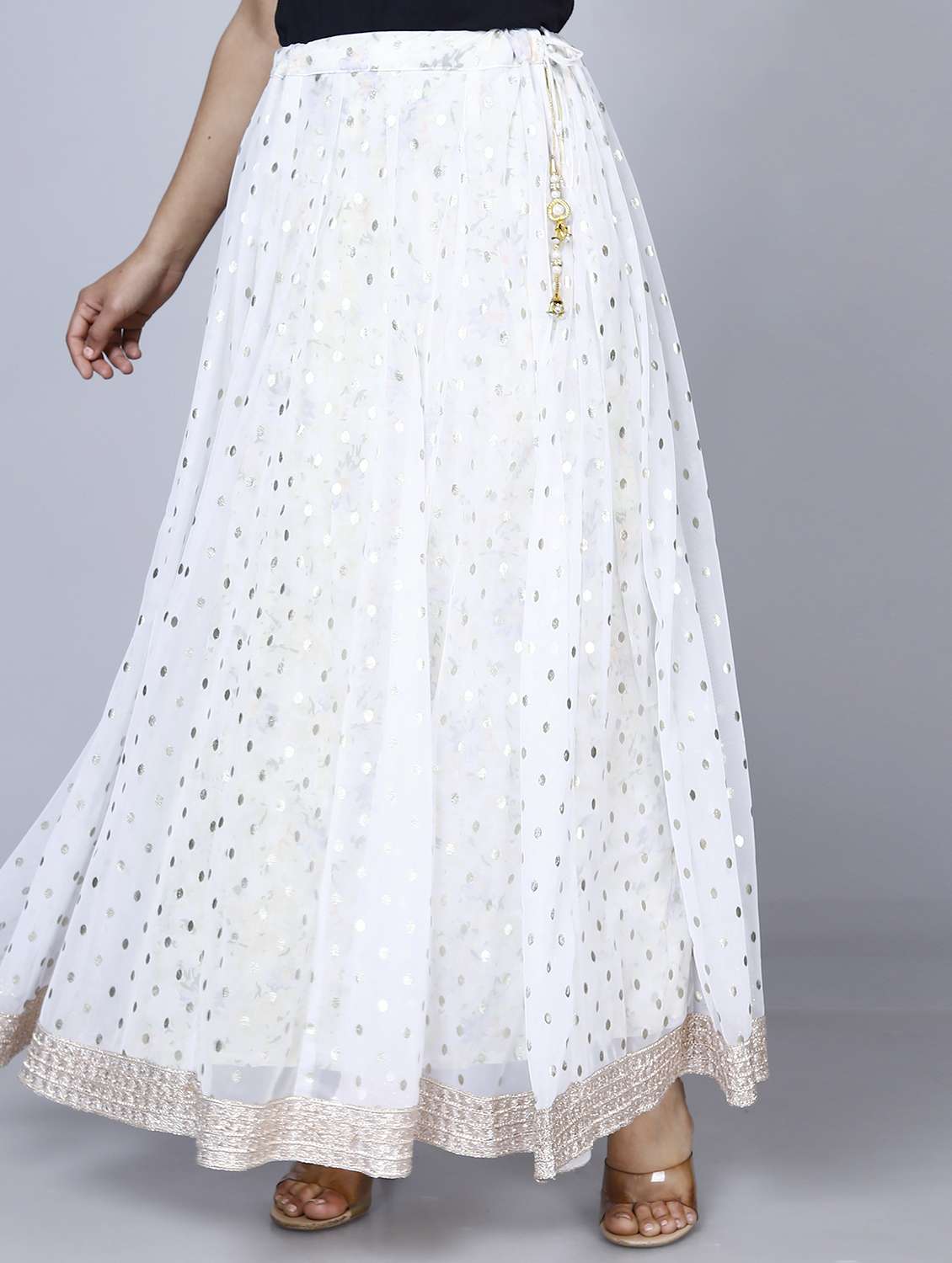 women white viscose flared skirt - 21393850 - Standard Image - 3