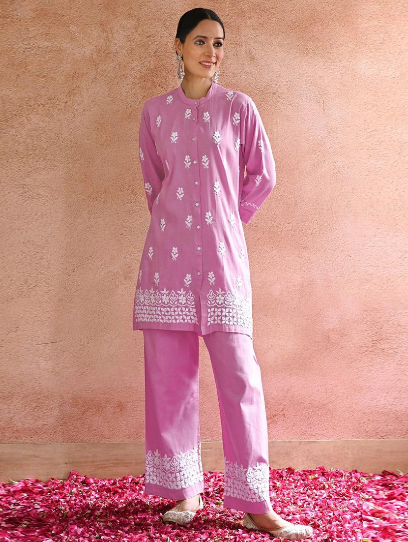 lavender embroidered ethnic co-ord set - 21393859 - Zoom Image - 0