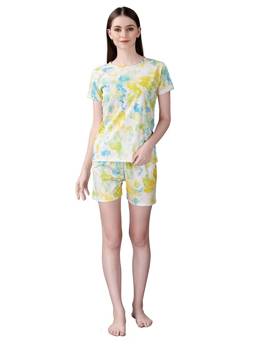 women white polyester shorts set