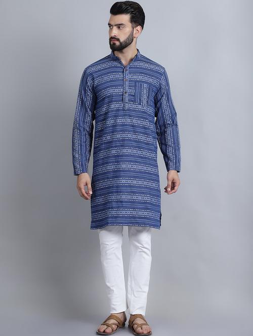men mandarin neck printed long kurta - 21395183 - Standard Image - 0