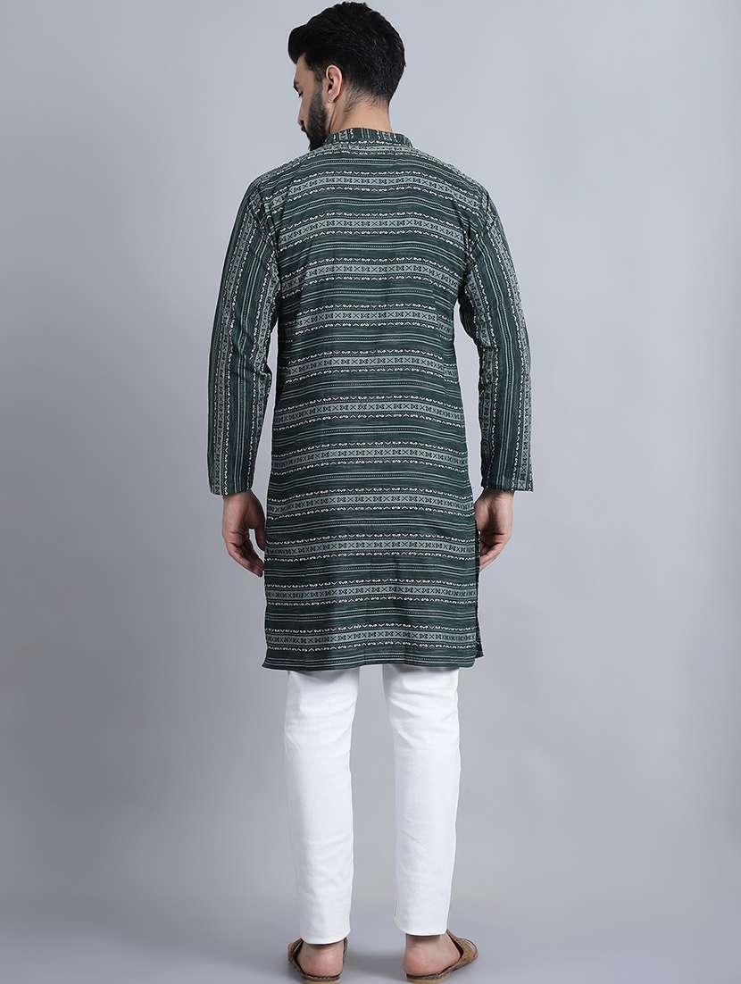 men mandarin neck printed long kurta - 21395189 -  Standard Image - 3
