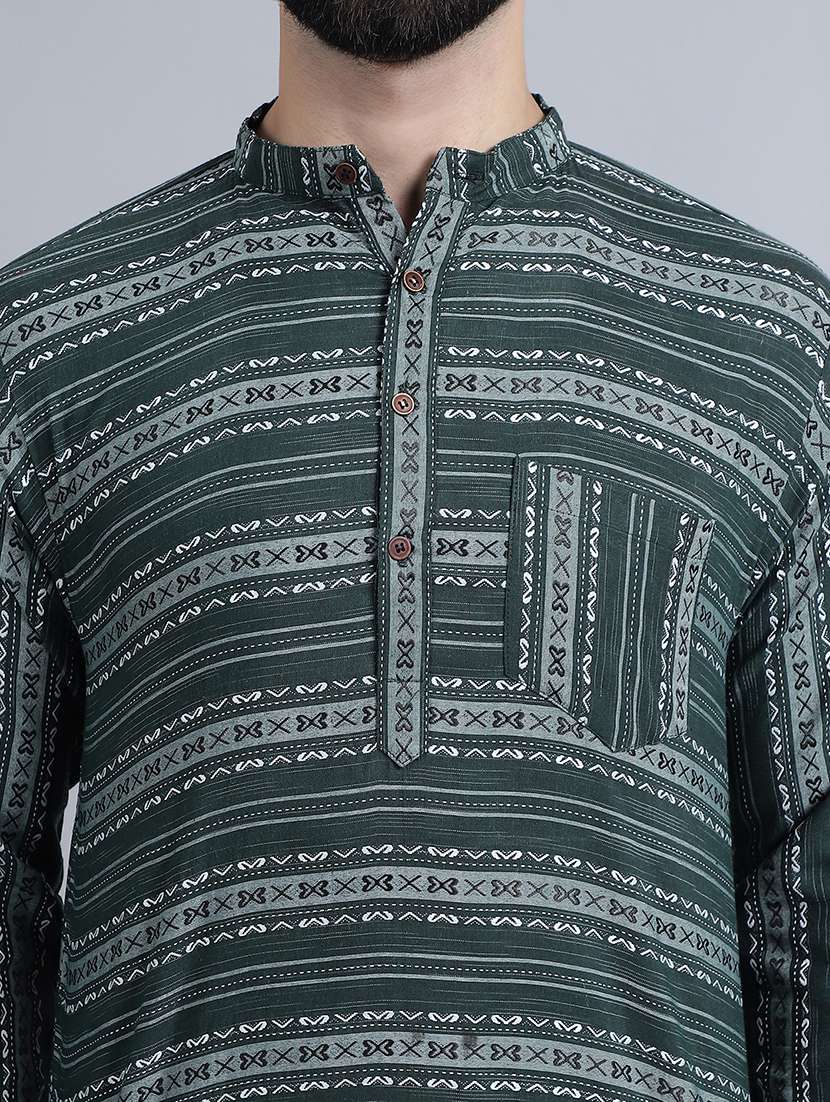 men mandarin neck printed long kurta - 21395189 -  Standard Image - 5