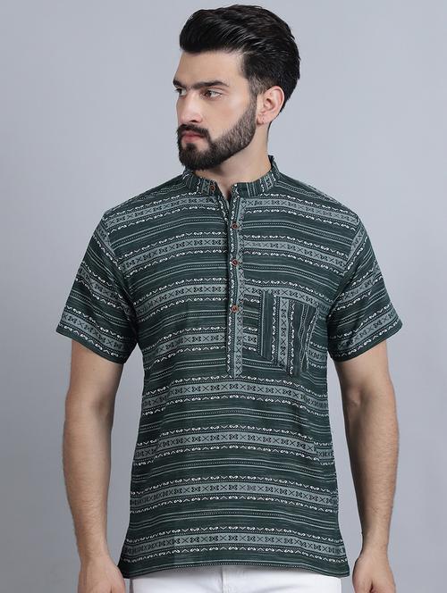 men mandarin neck printed short kurta - 21395190 - Standard Image - 0