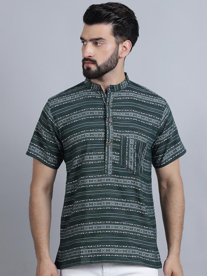 men mandarin neck printed short kurta - 21395190 - Zoom Image - 0