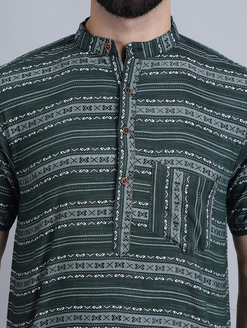 men mandarin neck printed short kurta - 21395190 - Standard Image - 5