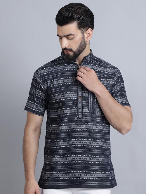 men mandarin neck printed short kurta - 21395196 - Standard Image - 0
