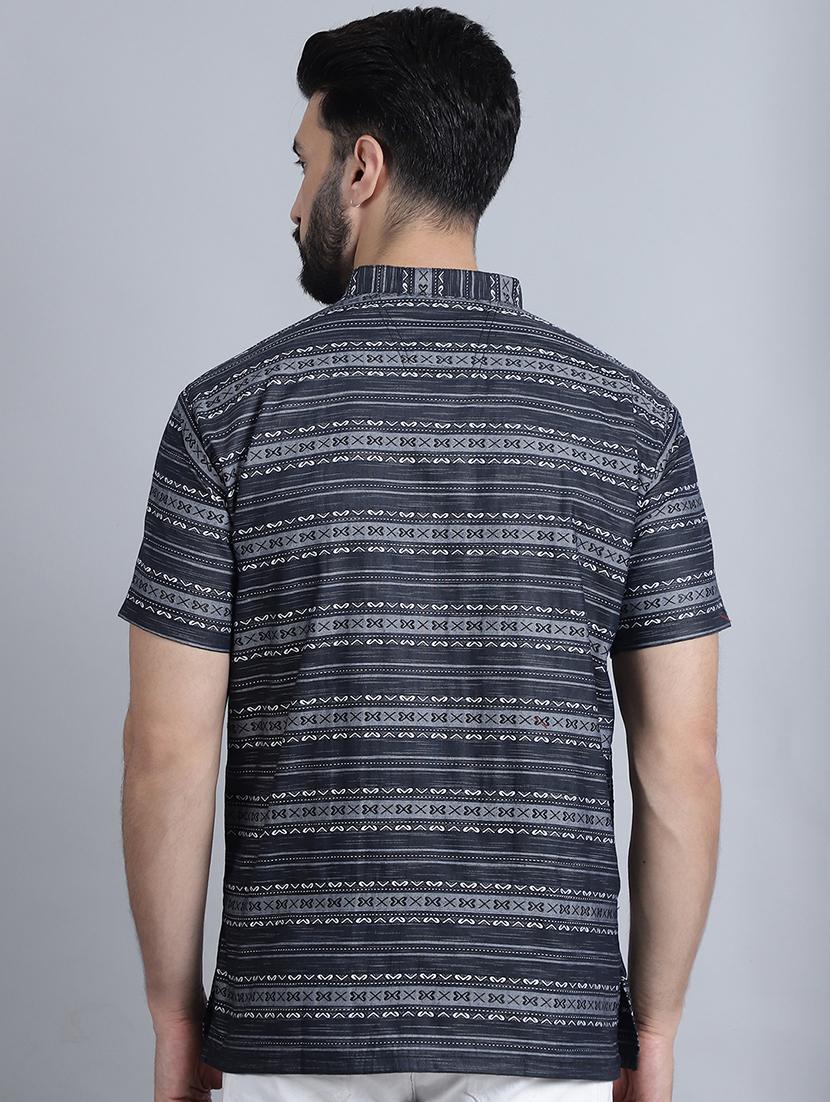 men mandarin neck printed short kurta - 21395196 - Standard Image - 3