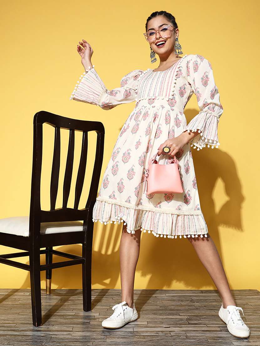 women white cotton a-line dress - 21395247 - Zoom Image - 0