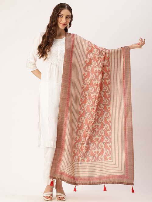 women beige printed dupatta - 21395414 -  Standard Image - 0