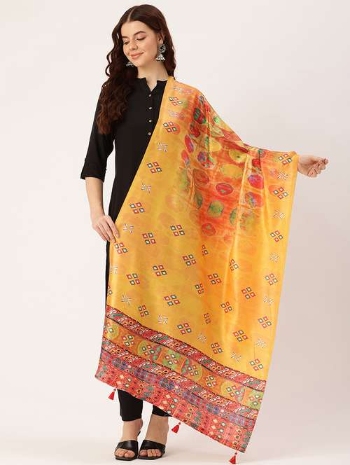 sangam prints yellow cotton printed traditional tassel dupatta - 21395438 -  Standard Image - 0
