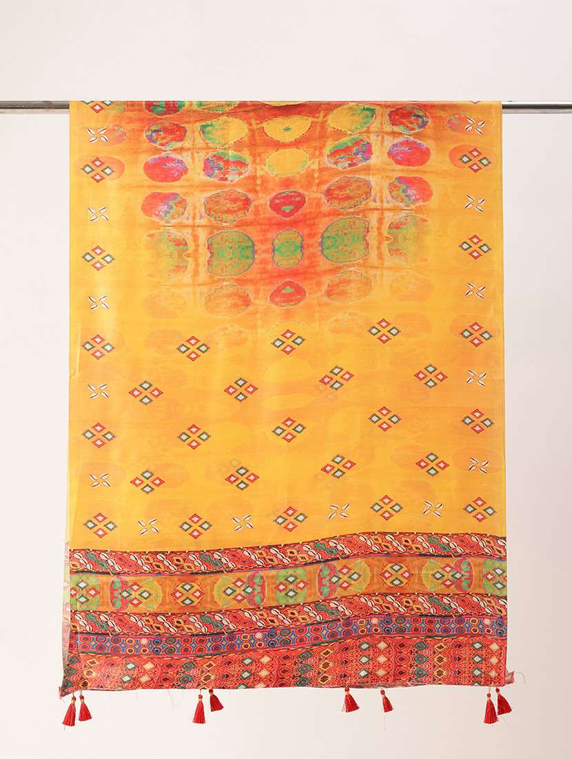 sangam prints yellow cotton printed traditional tassel dupatta - 21395438 -  Standard Image - 3
