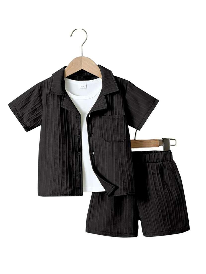 kids black cotton lycra shorts set