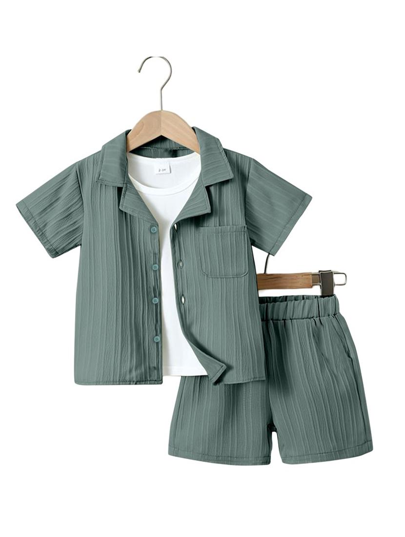 kids green cotton lycra shorts set - 21395491 - Zoom Image - 0