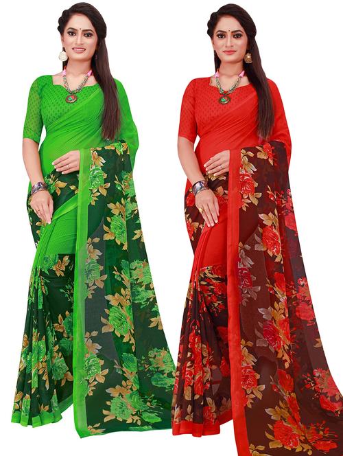 pack of 2 printed casual wear sarees with blouse - 21395506 -  Standard Image - 0