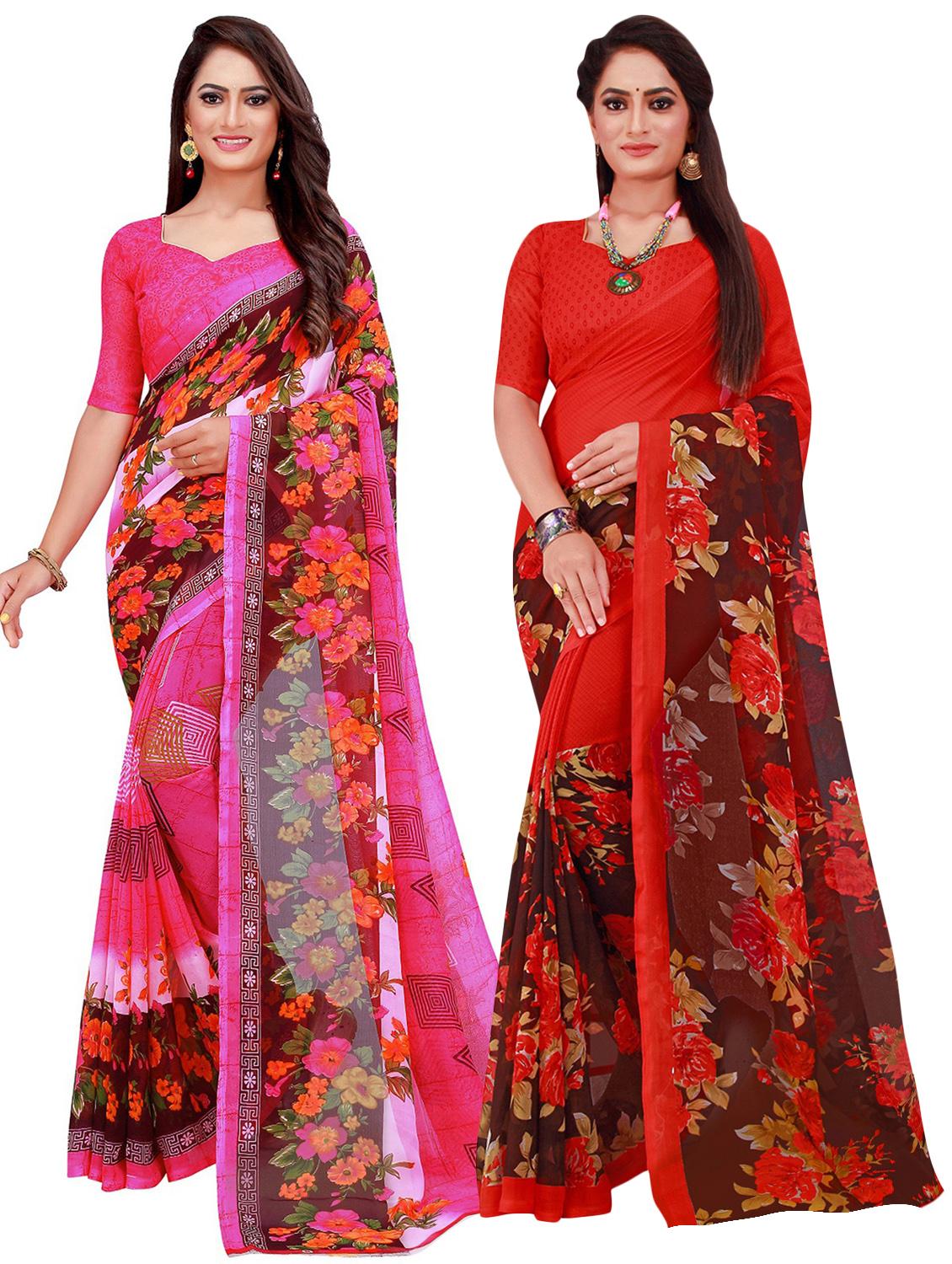 pack of 2 printed casual wear saree with blouse - 21395665 -  Zoom Image - 0