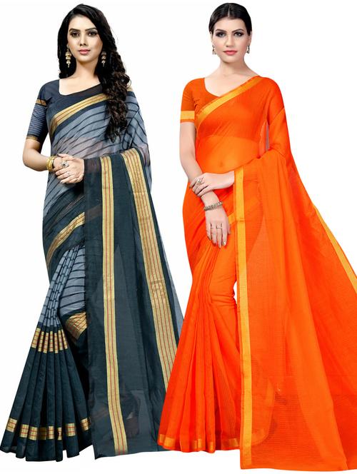 pack of 2 printed casual wear saree with blouse - 21395729 - Standard Image - 0