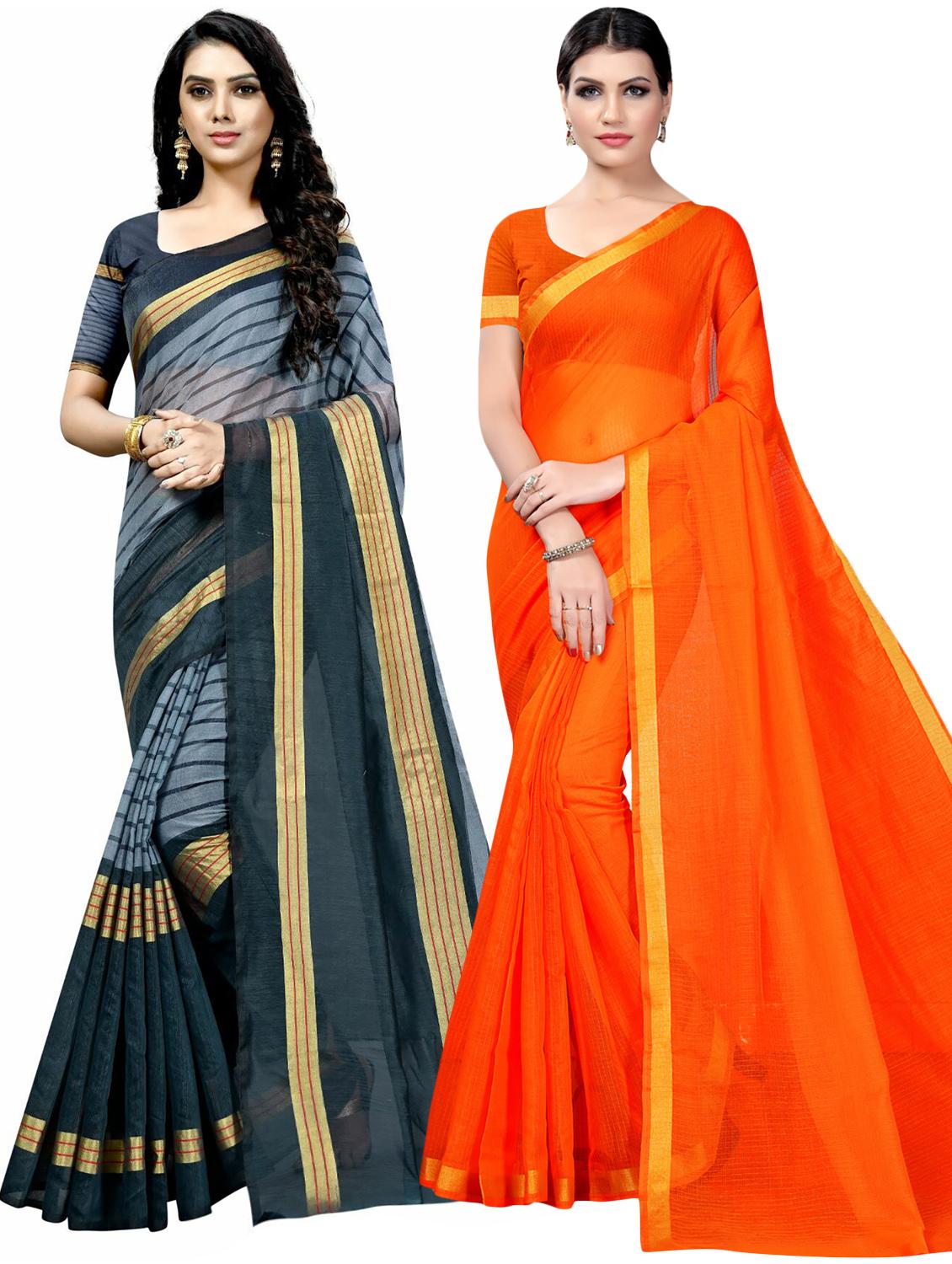 pack of 2 printed casual wear saree with blouse - 21395729 - Zoom Image - 0