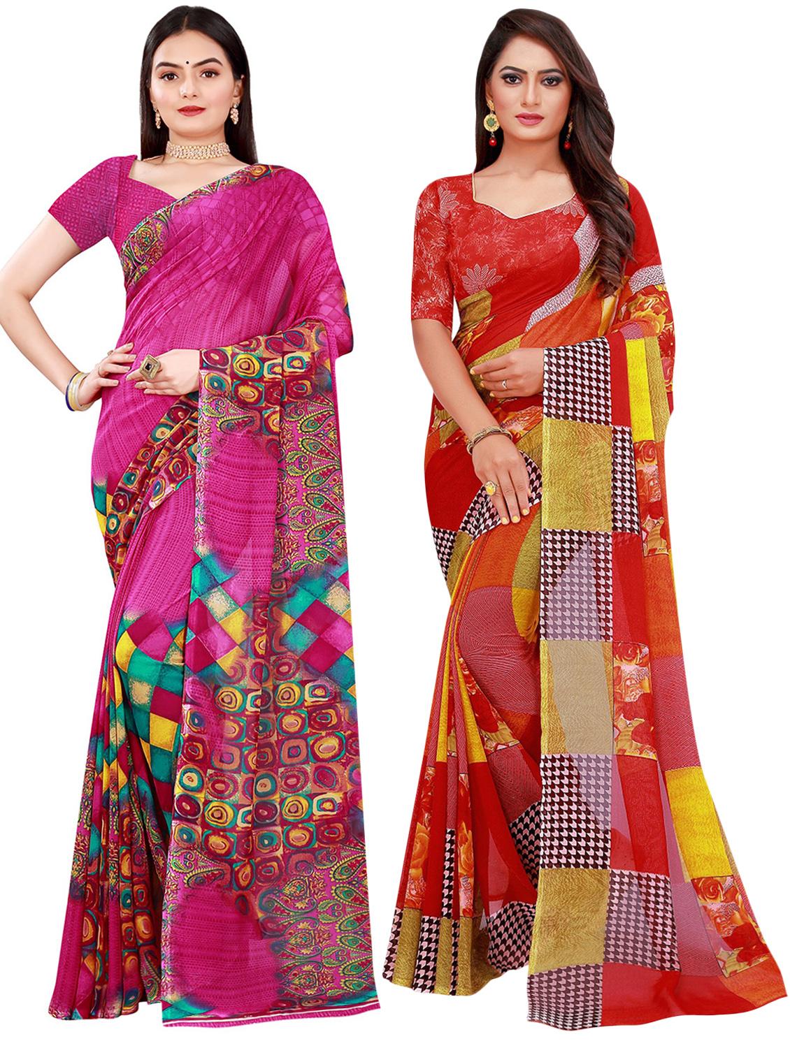 pack of 2 printed casual wear saree with blouse - 21395780 -  Zoom Image - 0